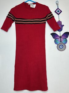 Semi Woolen Red Stretchable Dress