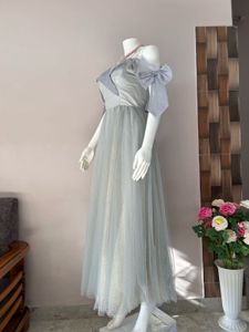 Greyish blue off shoulder with golden shimmer