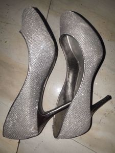 Silver Glitter Heels 👠