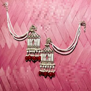 Dark pink temple jhumka Earrings