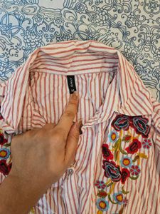 Striped Embroidered Shirt Dress