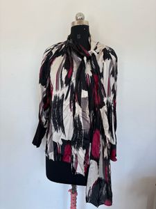 Abstract Print Tie-Neck Top