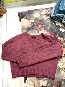 Brown Knit V-Neck Sweater