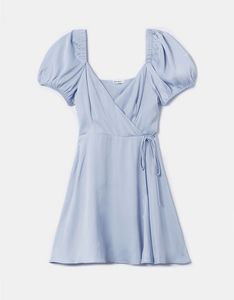 Satin Light Blue Wrap Dress
