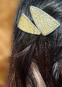 Triangle Hair Clips - Gold & Green