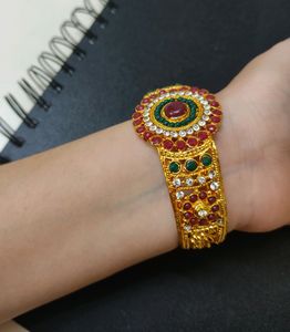 Gold Plated Kada With Diamond - Golden
