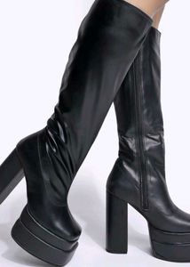 Black Calf Length Platform Boots