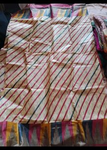 Striped Ethnic Saree Paper Cotton Fabric