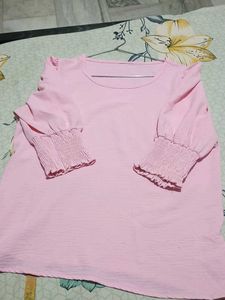 Pink Smocked Cuff Top