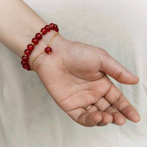 Red Beaded Bracelet with Gold Chain