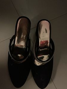 Elegant Black Mules with Rhinestone Detail