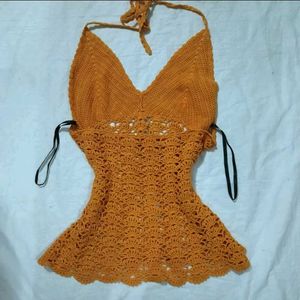 Crochet Halter Mini Dress