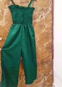 Green Smocked Jumpsuit