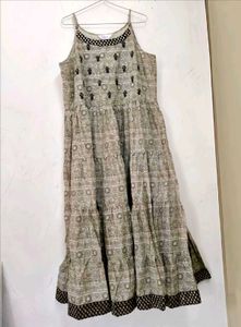 Ethnic Print Beige Flared Summer Dress