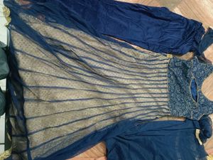 Blue &amp; Gold Anarkali Suit