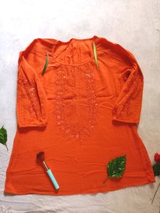 Orange Colour Embroidery Top