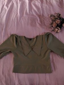 Cute Green Collared Crop Top