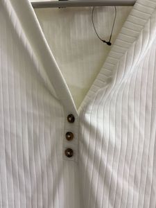 White Ribbed Button-Down Top