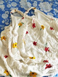 White Floral Fluffy Crop Top