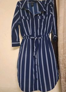 Striped Shirtdress with Tie Waist