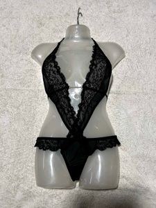 Black Lace Deep V Bodysuit