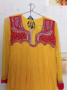 Elegant Yellow &amp; Pink Anarkali Kurta
