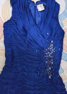 [Xscape&#39;s royal blue ruched designer dress]