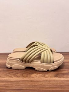 Beige Platform Cross Strap Sandals