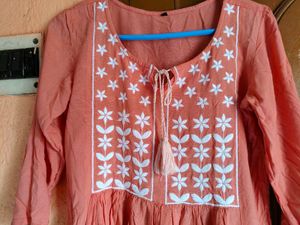Peach Embroidered Kurti