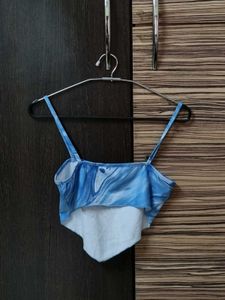 Urbanic Blue Marble Print Asymmetric Crop Top