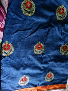 Blue Embroidered Sari