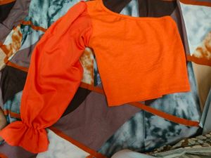 Orange One-Shoulder Crop Top