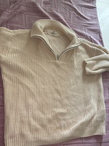 H&amp;M Cream Knit Quarter Zip
