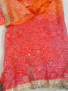 Orange Bandhani Dress Material