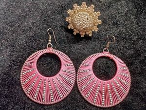 💥 Sale OFFER💥Silver Ring + Pink Earrings