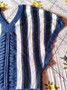 Striped V- Neck Knit Woolen Top