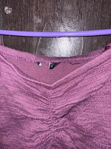 Purple Ruched Off-Shoulder Crop Top - Size S To M