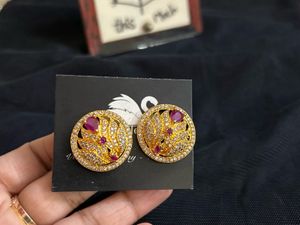 Gold-tone Ruby Stud Earrings