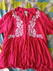 Hot Pink Embroidered Tunic Top