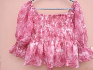 Pink Floral Tie Up Top