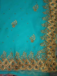 Cyan Blue Work Saree