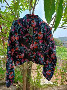 Black Floral Crop Shirt