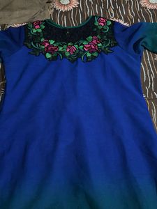 Blue Kurta with Floral Embroidery