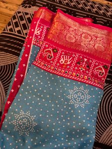 Blue Saree With Blouse Piece