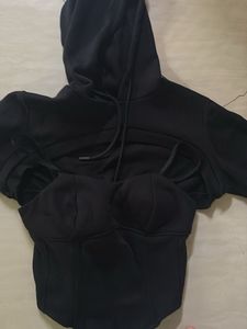 Women Carbon Black Corset Top with Ultra Cropped h