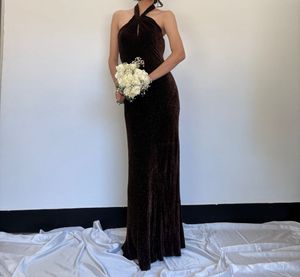 Luxury Brown Halter Maxi Dress