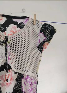 Floral Print Short Kurti with Crochet Detail