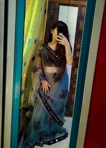EMBROIDERY NET GREY SAREE