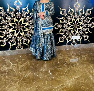 Elegant Blue &amp; Gold Gharara Suit