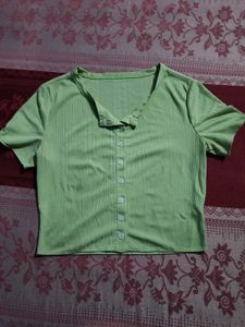 Cute Green Button-Up Crop Top